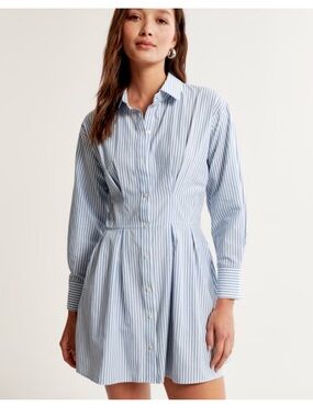 Abercrombie & Fitch Blue Pleated Long Sleeve Shirt Dress Size Large Tall NWT